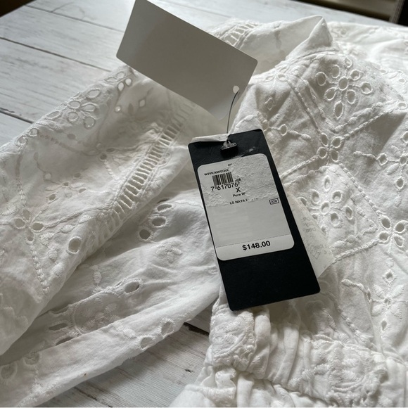 Guess Eyelet White Dress Women XL midi long sleeve modest granny core cottage - Picture 4 of 13